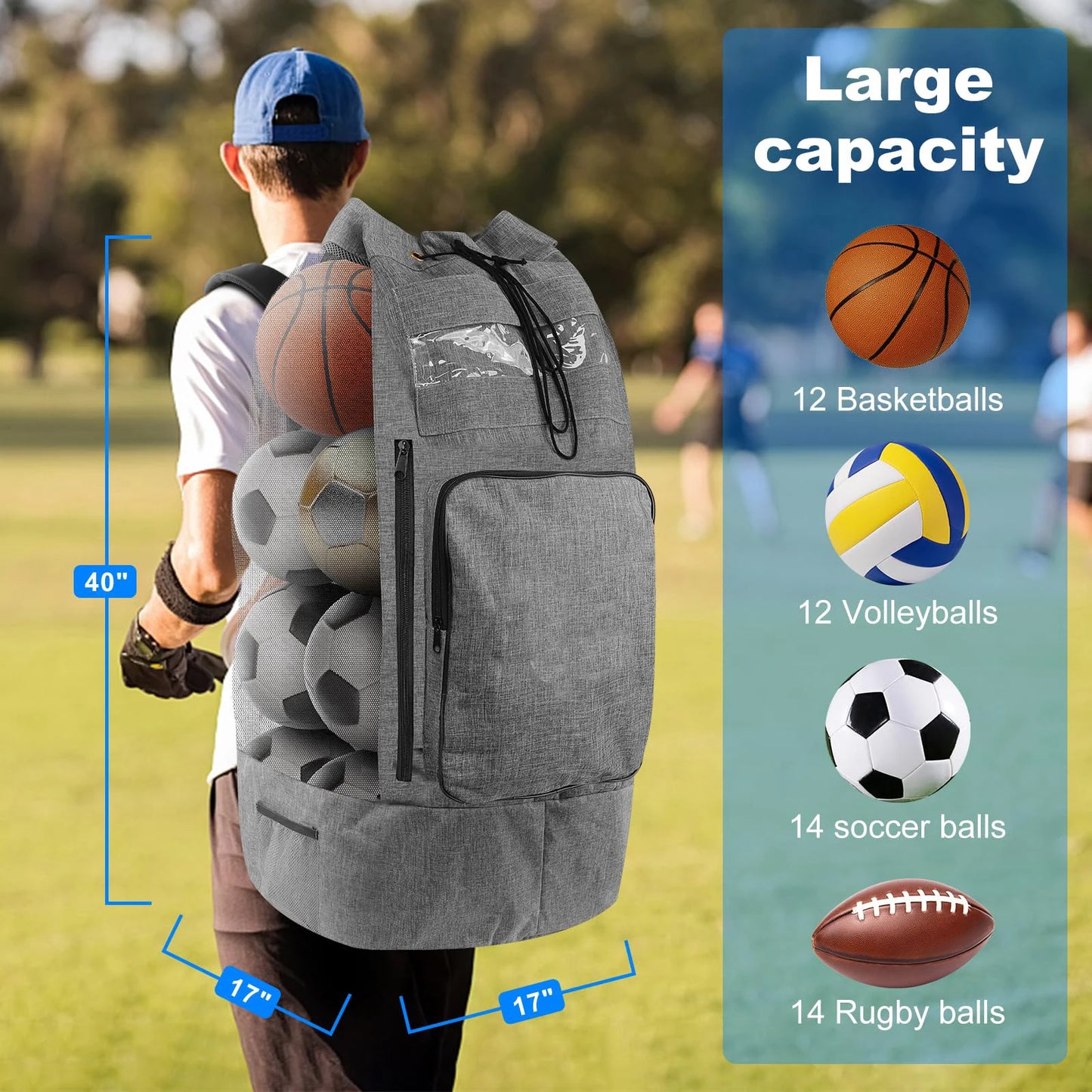 Heavy Duty Soccer Mesh Equipment Ball Bag XL Black Fashion Unisex String Custom Drawstring Duffle Bag for Outdoor Sports Gear